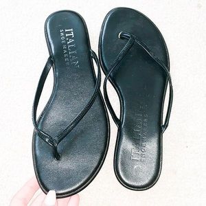 Black high heeled flip flops